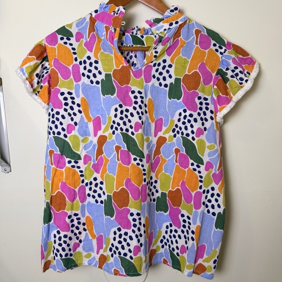 THML Tops - THML Wiley Ruffle Sleeve Blouse Top Women L Mulitcolor Spring Cotton Preppy Work